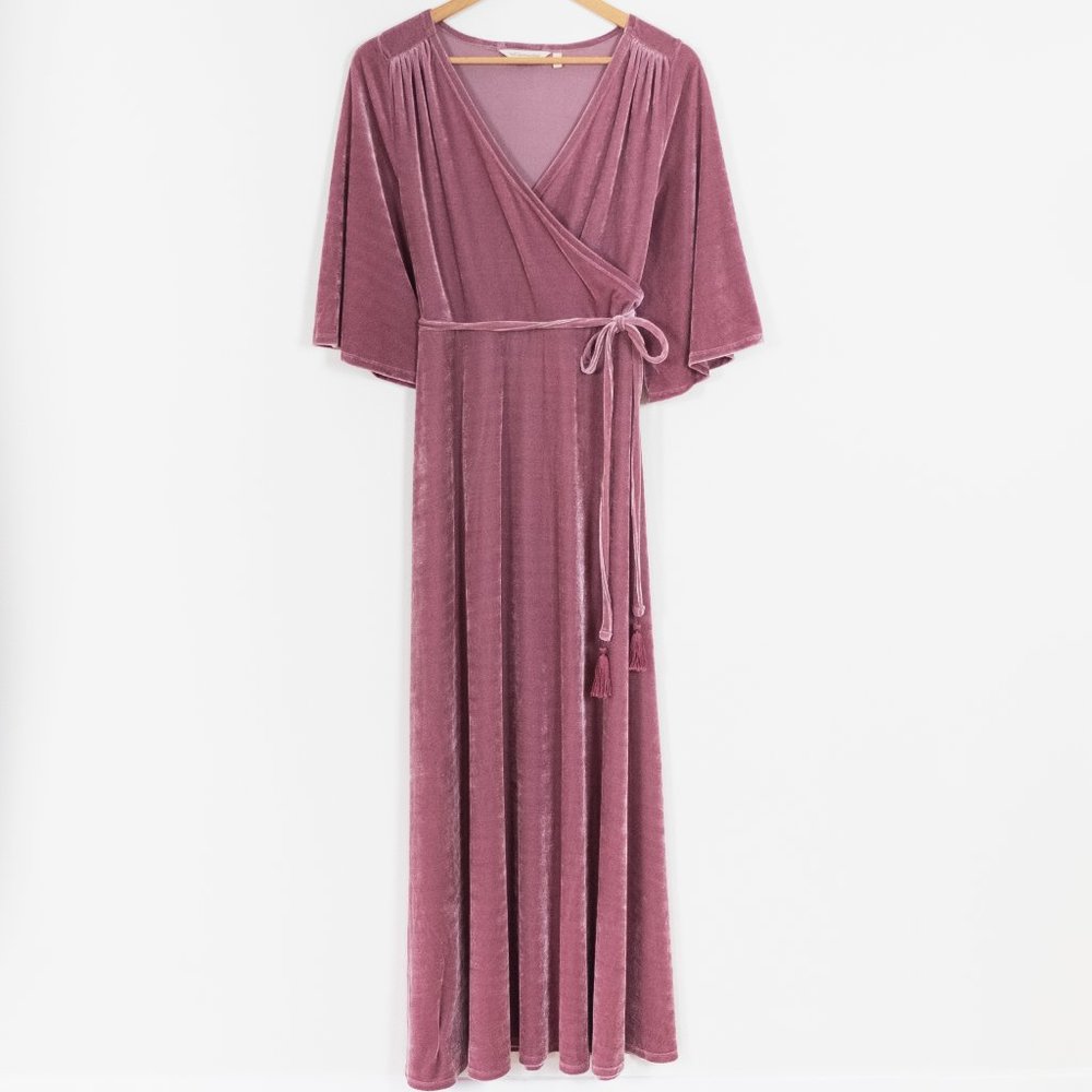Soft Surroundings Velvet Faux Wrap Maxi Length Pink Dress